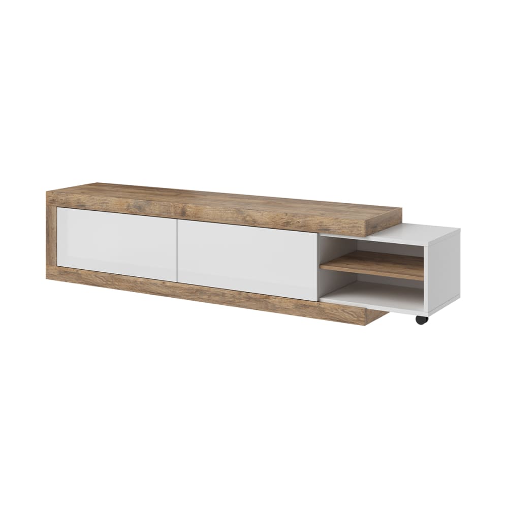 Meuble TV 2 portes 200 cm stratifiés blanc et beige