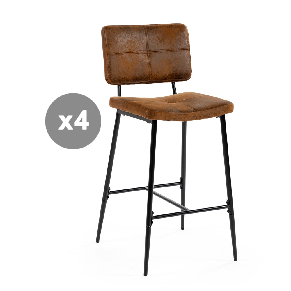 Meubles Cosy 4er-Set Barstühle Retro Vintage Polyester Fabric Braun style industrial Braun Metall
