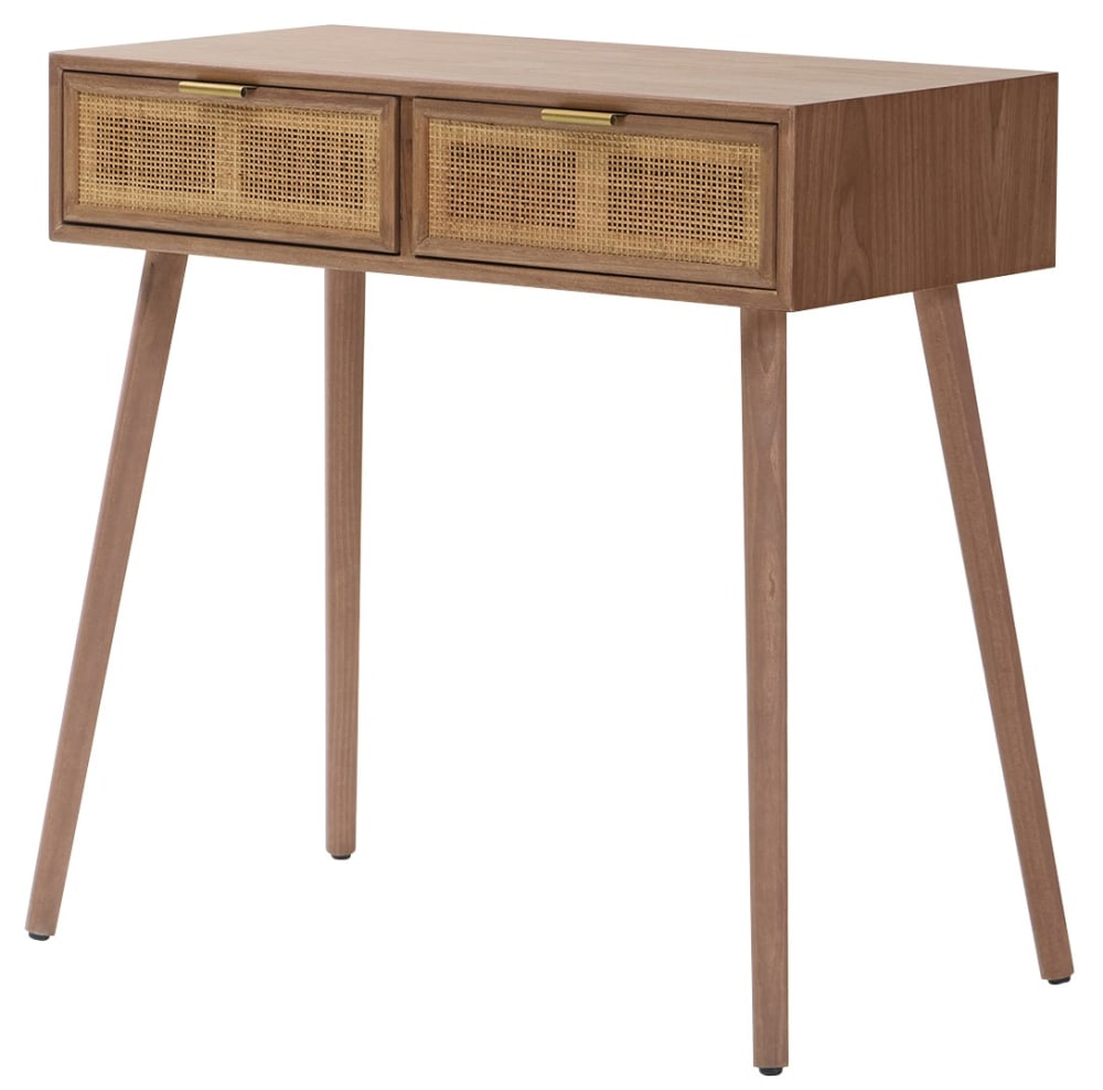 Konsolentisch 2 Schubladen aus Massivholz und Rattan - Maisons Du