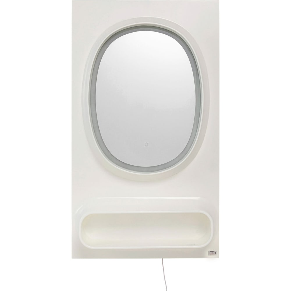 Miroir LED avec étagère en polyrésine blanche