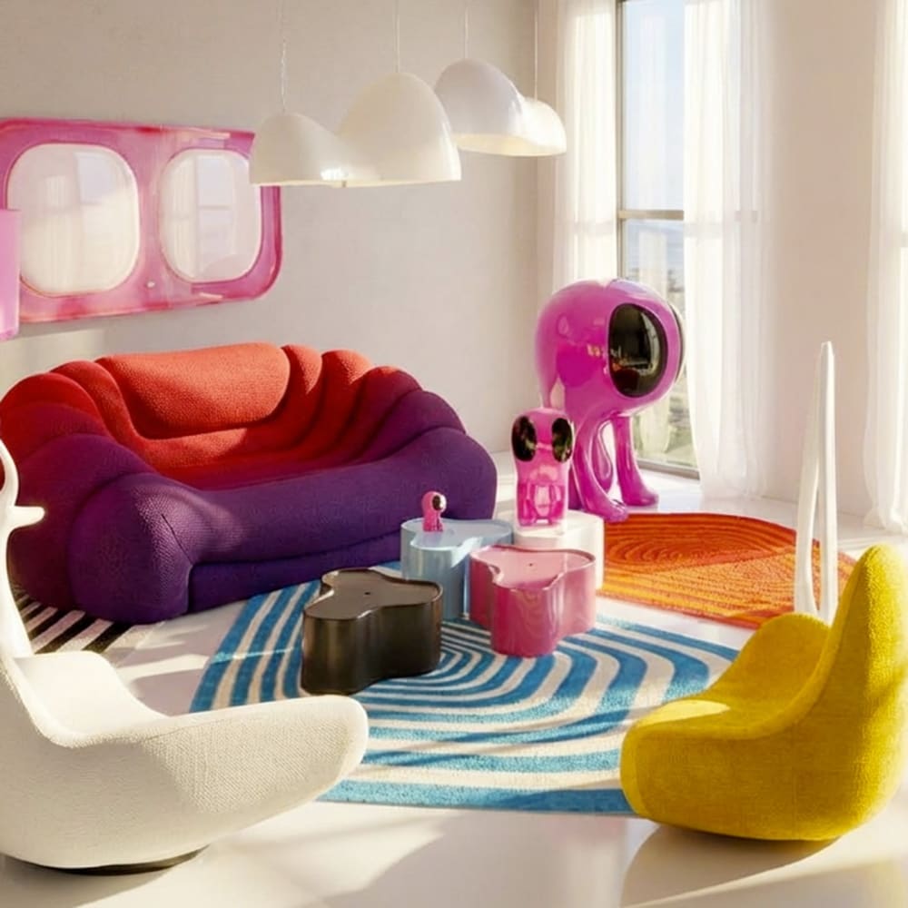 Table basse avec rangement en fibre de verre rose