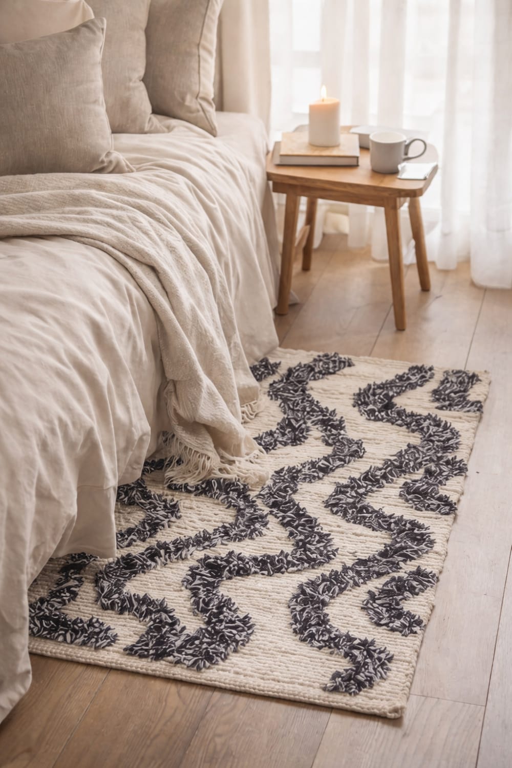 Tapis rectangulaire en coton avec motifs marrons et écrus 60 x 90 cm — vue 3
