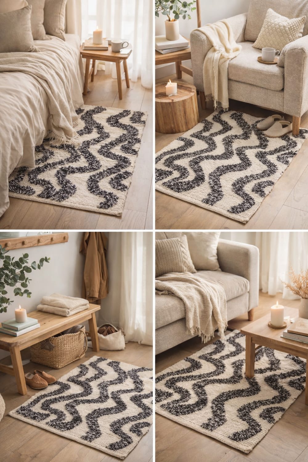 Tapis rectangulaire en coton avec motifs marrons et écrus 60 x 90 cm — vue 4