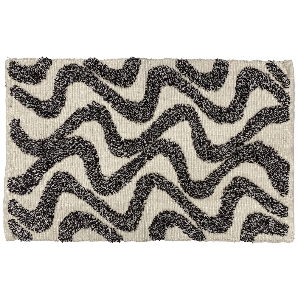 Tapis rectangulaire en coton avec motifs marrons et écrus 50 x 80 cm