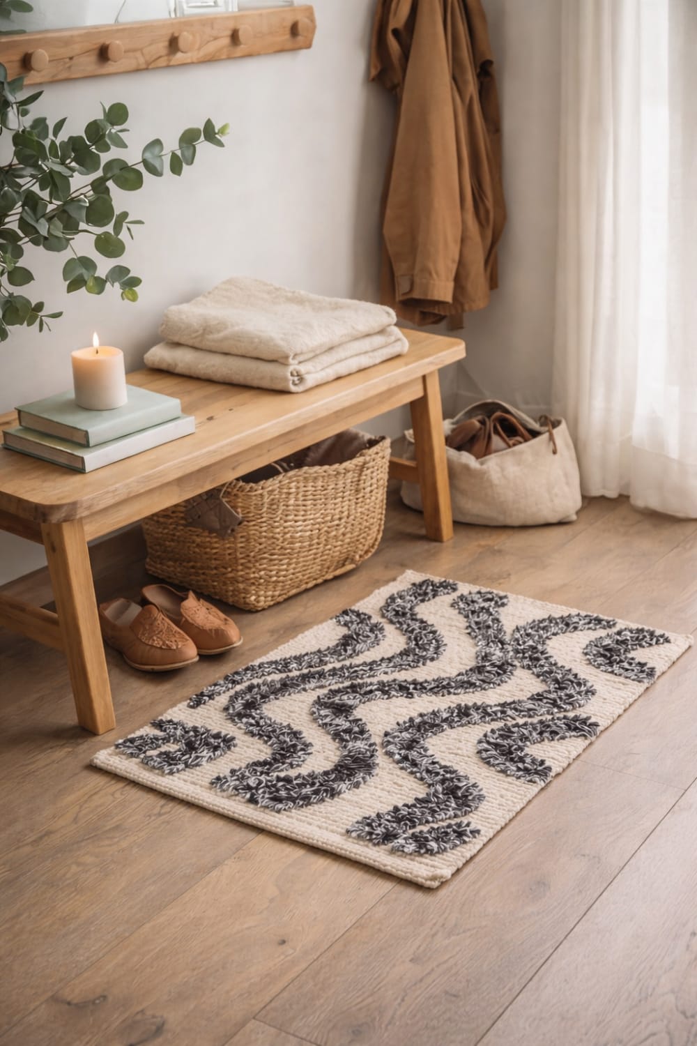 Tapis rectangulaire en coton avec motifs marrons et écrus 50 x 80 cm — vue 3