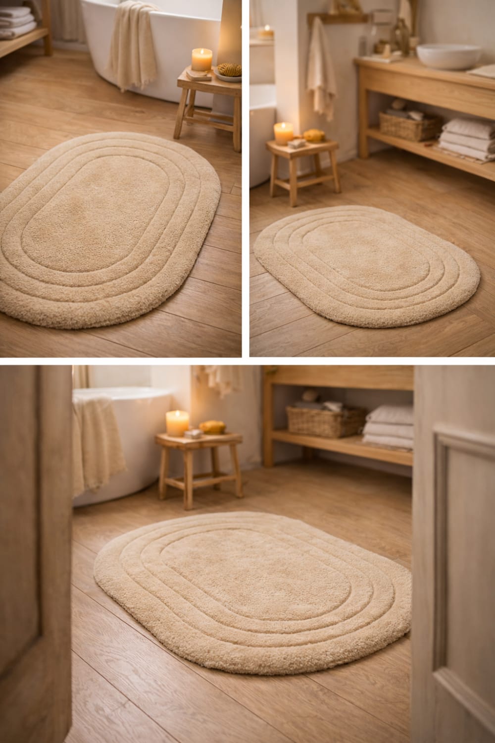 Tapis ovale en coton marron clair 80 x 50 cm — vue 4