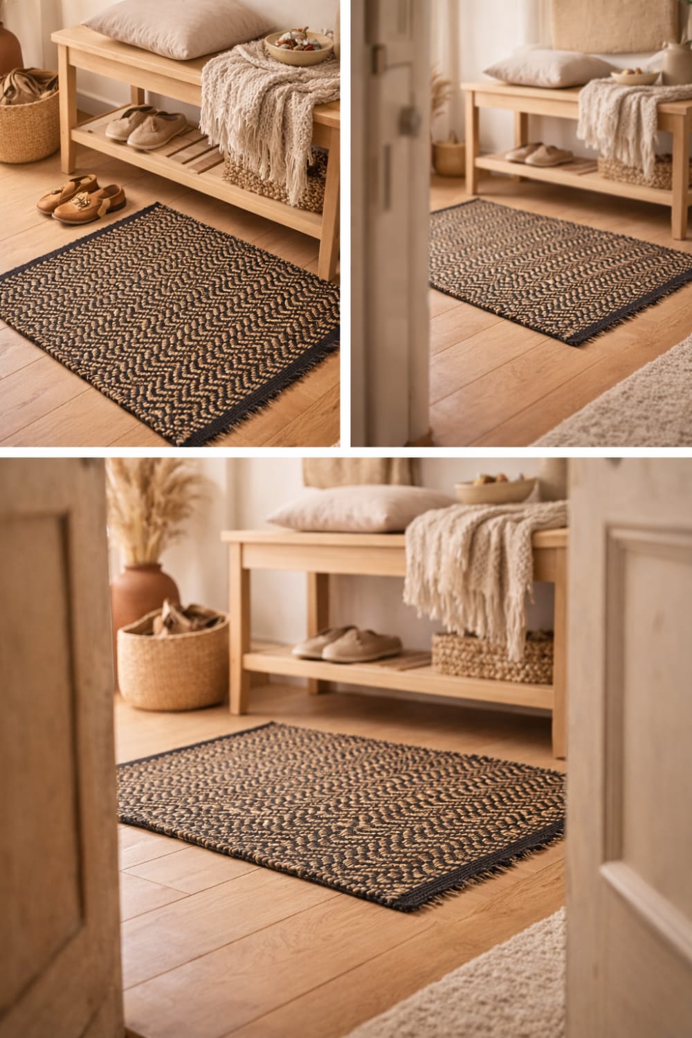 Tapis rectangulaire en coton avec motifs marrons et écrus 90 x 60 cm — vue 4
