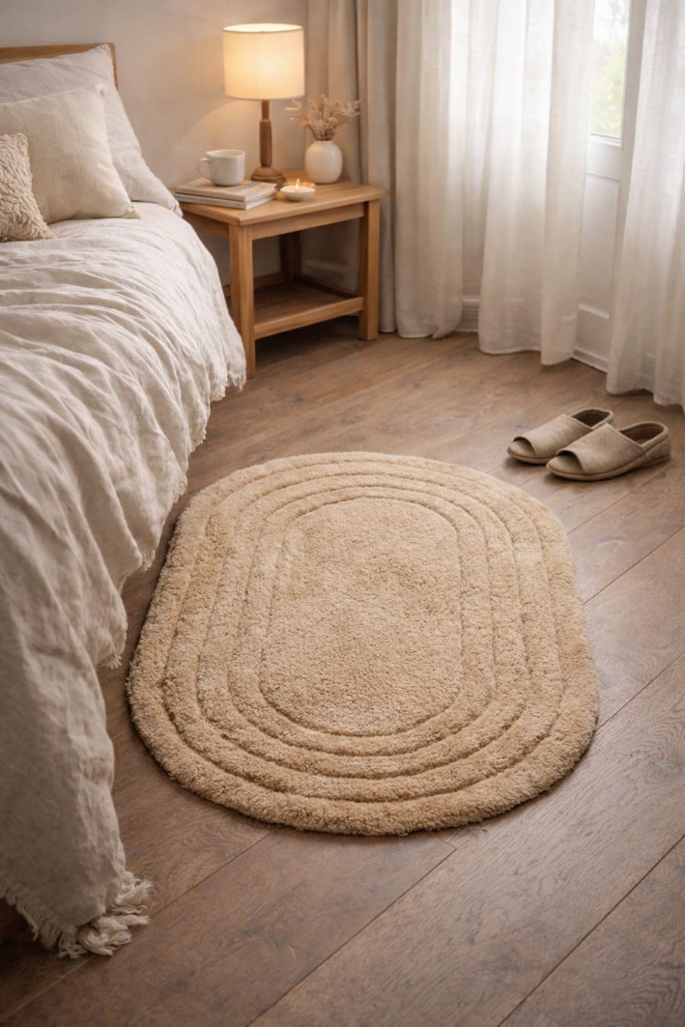 Tapis ovale en coton marron clair 60 x 90 cm — vue 3