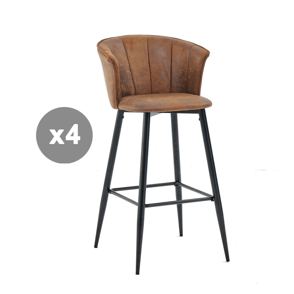 Meubles Cosy 4er-Set Barstühle Retro-Industrie Mikrofaser Stahl Braun style industrial Braun Metall