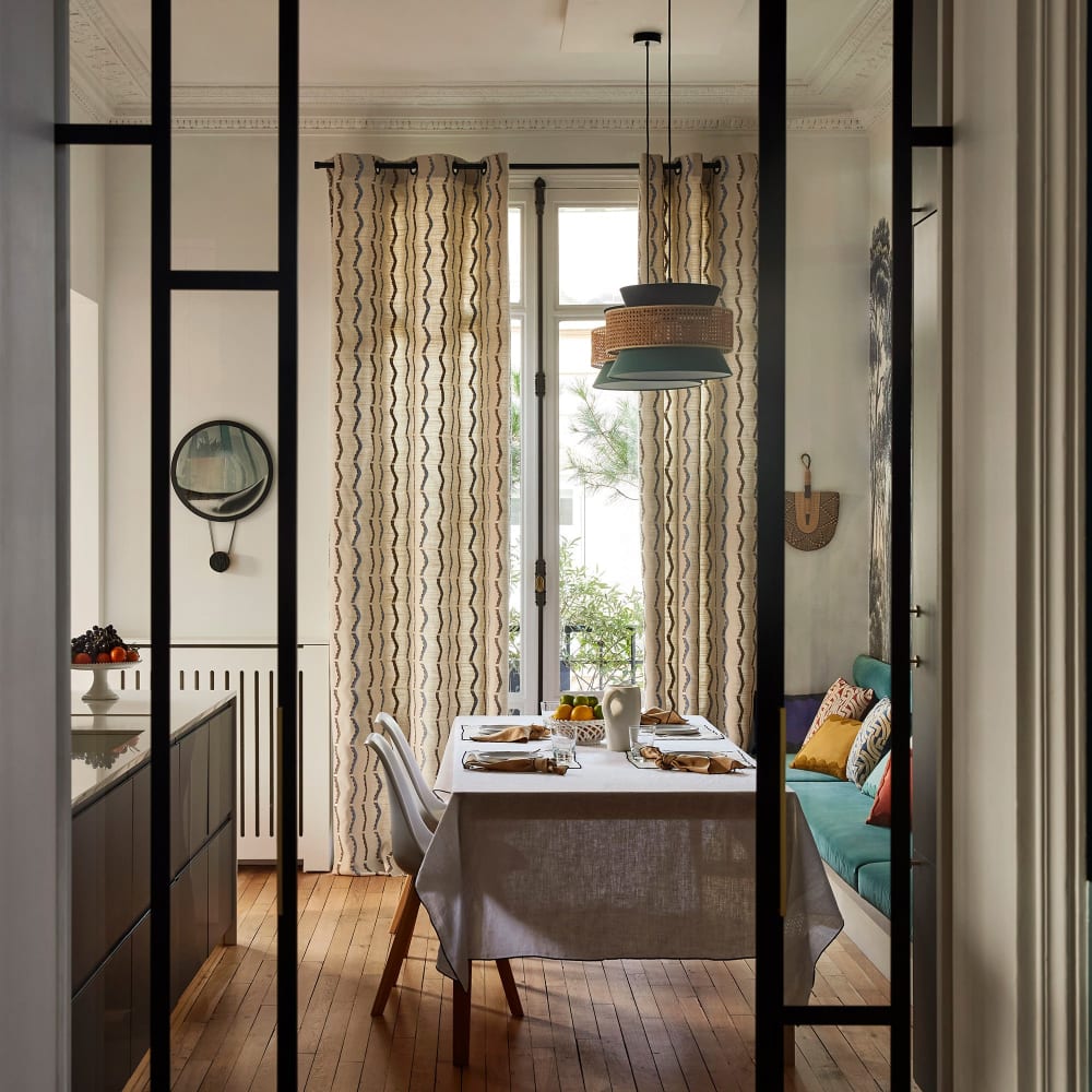 Rideau motif en zigzag brodé multicolore 150x289 cm