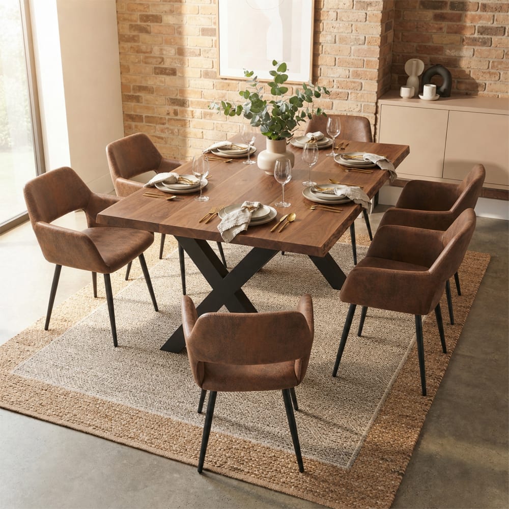 6er-Set Esszimmerstuhl Retro Vintage Industrial Mikrofaser braun