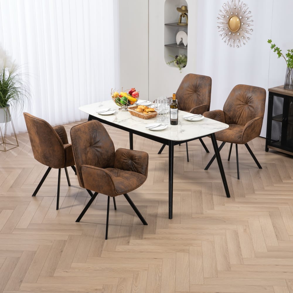 6er-Set drehbare Esszimmerstühle mit Armlehnen Vintage Brown -
