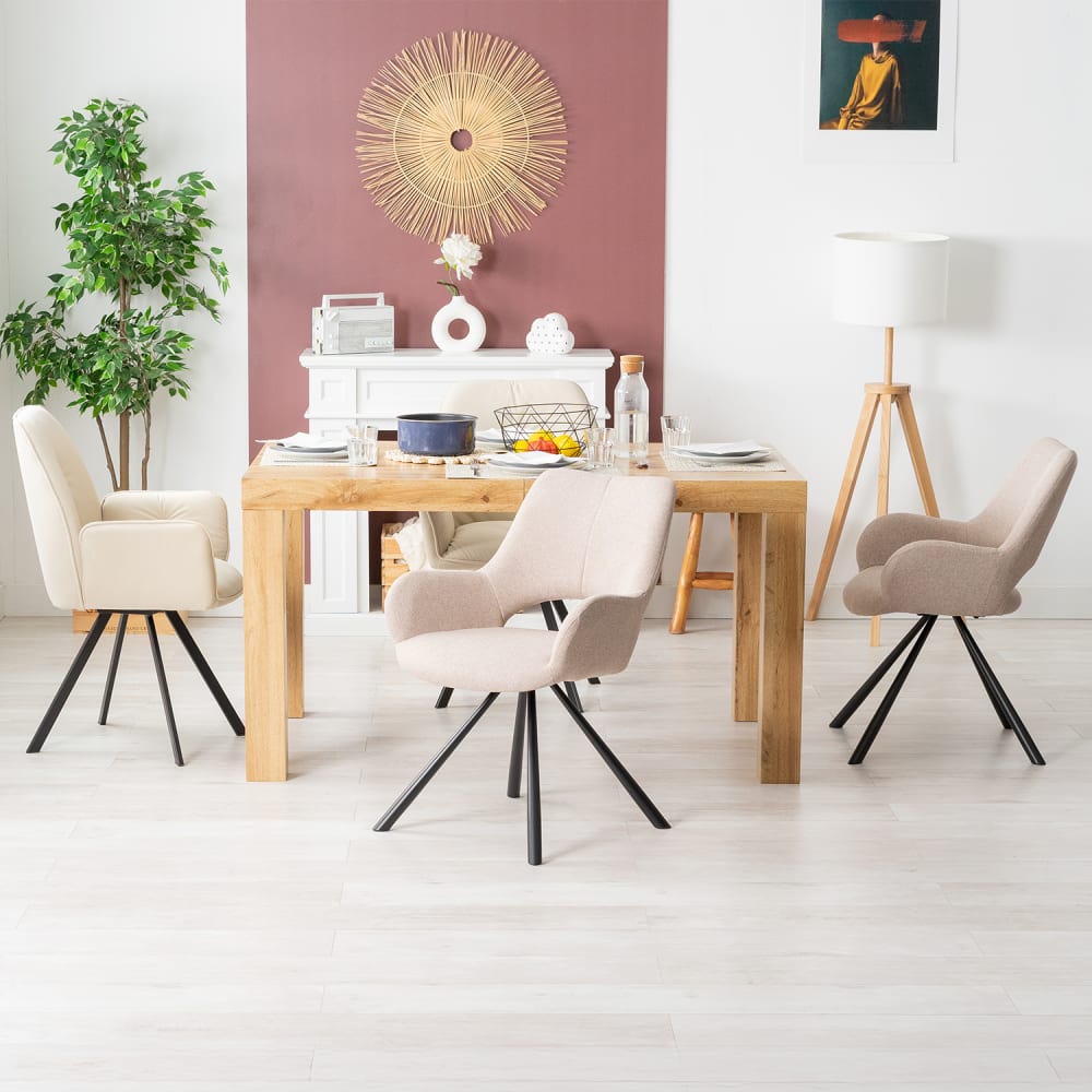 4er-Set Esszimmerstühle Stoffbezug Armlehnen Metallbeine Beige -