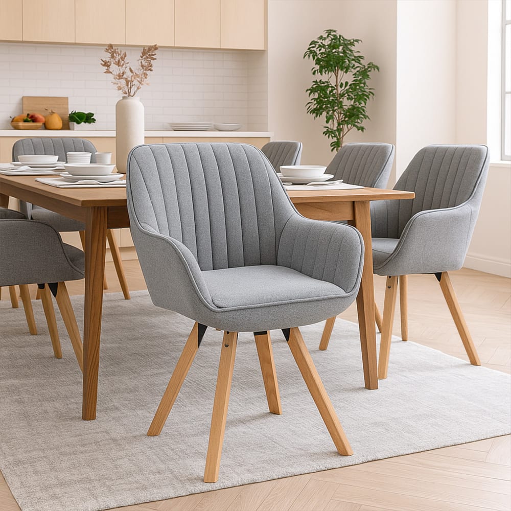 Meubles Cosy 6er-Set drehbare Esszimmerstühle mit Armlehnen skandinavisch grau style modern - Stoff