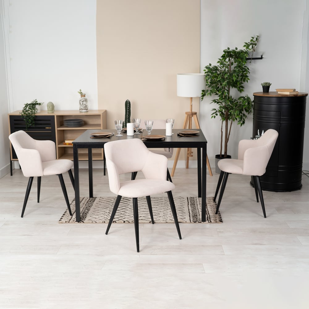 4er-Set Esszimmerstühle gepolsterte Sitze Stahlbeinen hellbeige -