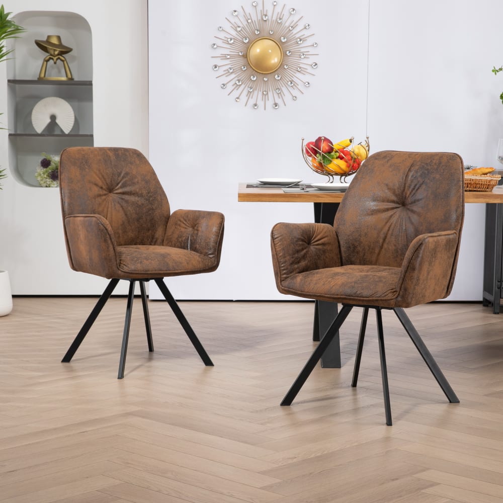 2er-Set drehbare Esszimmerstühle mit Armlehnen Vintage Brown -
