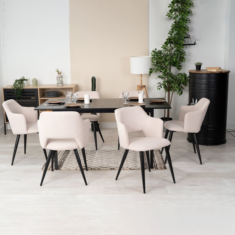 6er-Set Esszimmerstühle gepolsterte Sitze Stahlbeinen hellbeige -