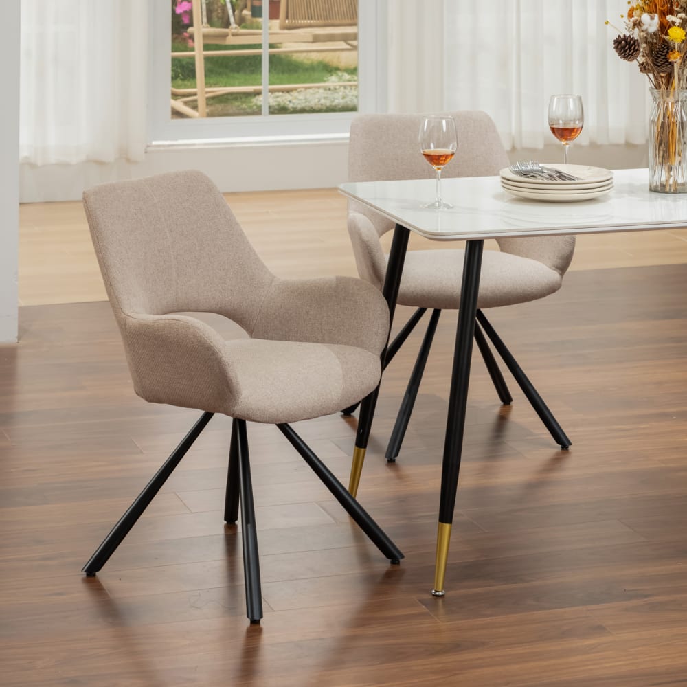 2er-Set Esszimmerstühle Stoffbezug Armlehnen Metallbeine Beige -