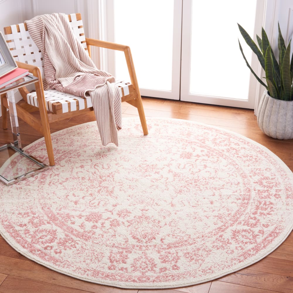 Tapis vintage patiné en polypropylène blanc/rose, 213 cm — vue 4
