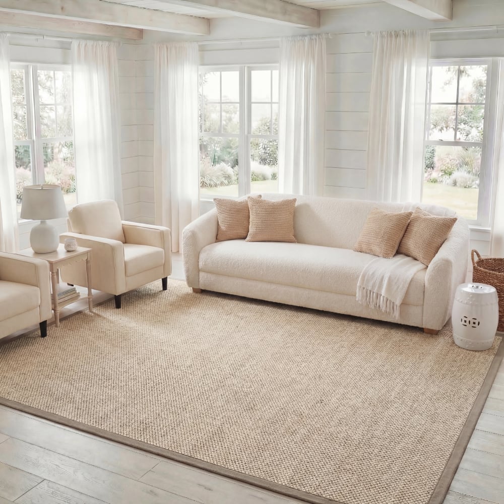 Naturfaser Sisal-Teppich in Weiß/Grün, 91 x 91 cm - Maisons Du