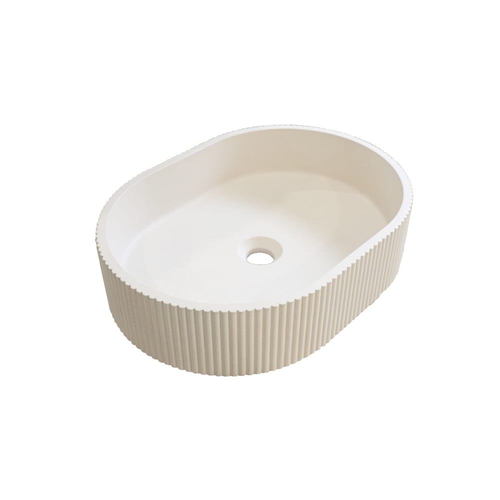 Vasque à poser  ovale en béton cannelé beige 37x50cm