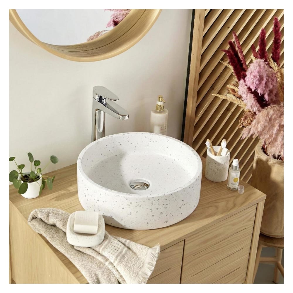 Rundes Terrazzo-Waschbecken für den Aufsatz, 38 cm - Maisons Du