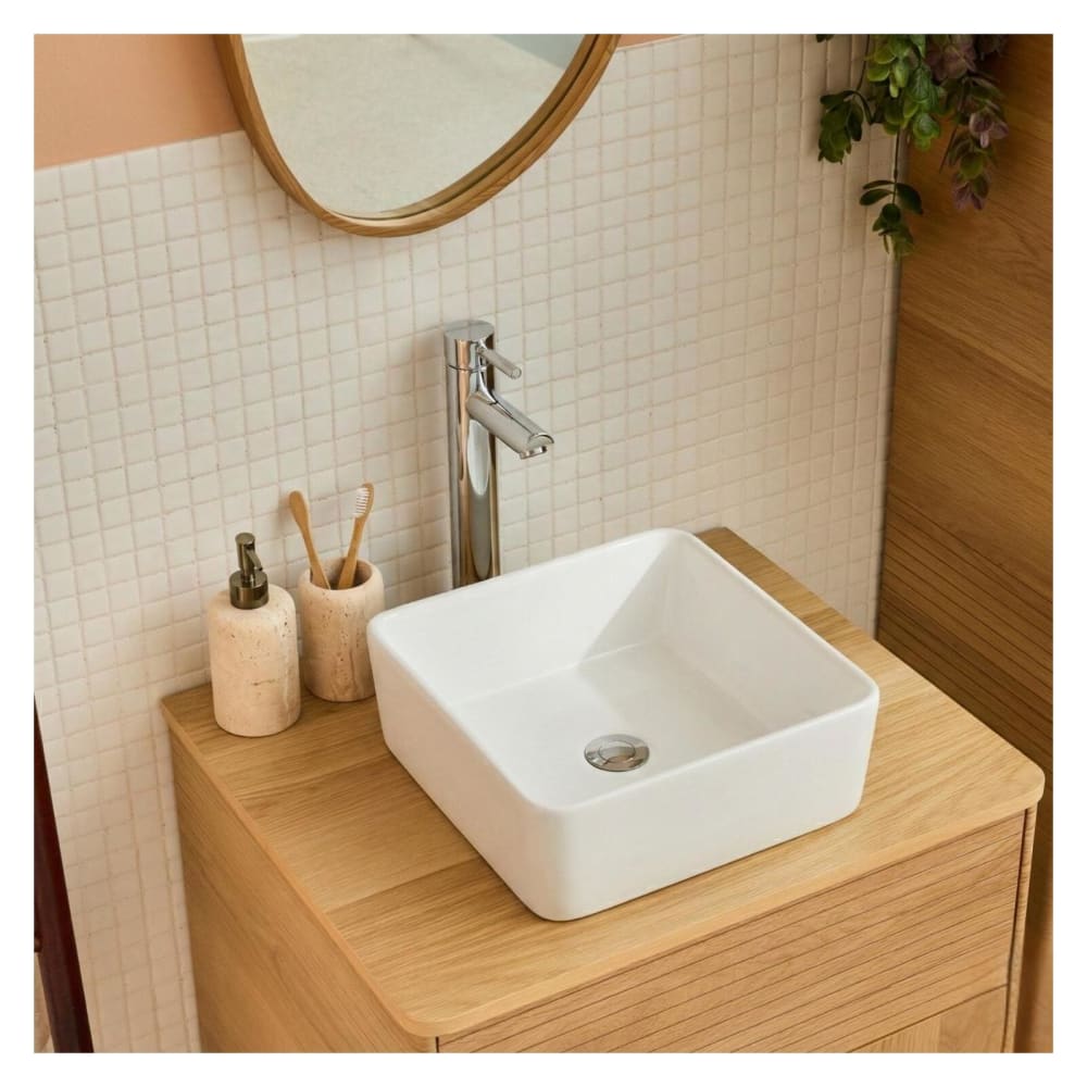 Quadratisches Aufsatzwaschbecken aus weißer Keramik, 37 cm -
