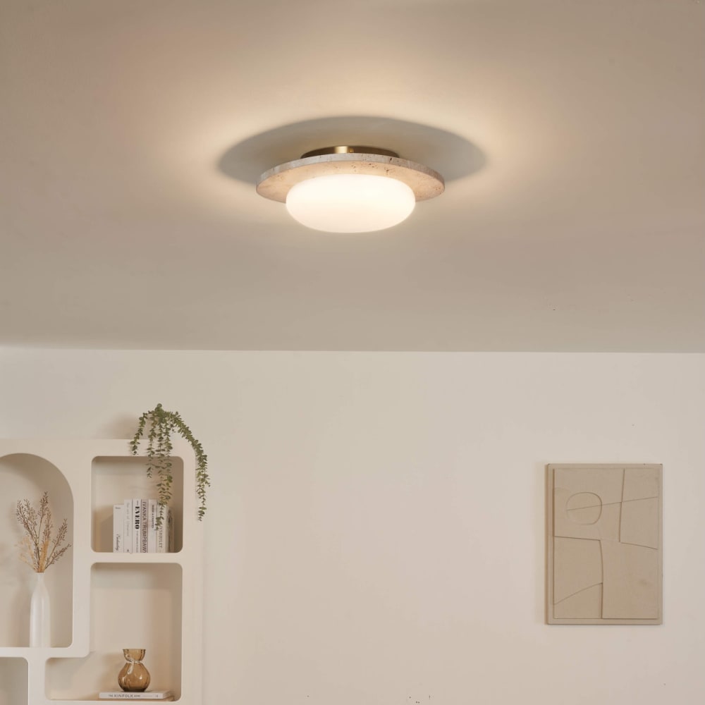 Deckenleuchte aus Stein, Acryl und Metall 32 cm, Beige - Maisons