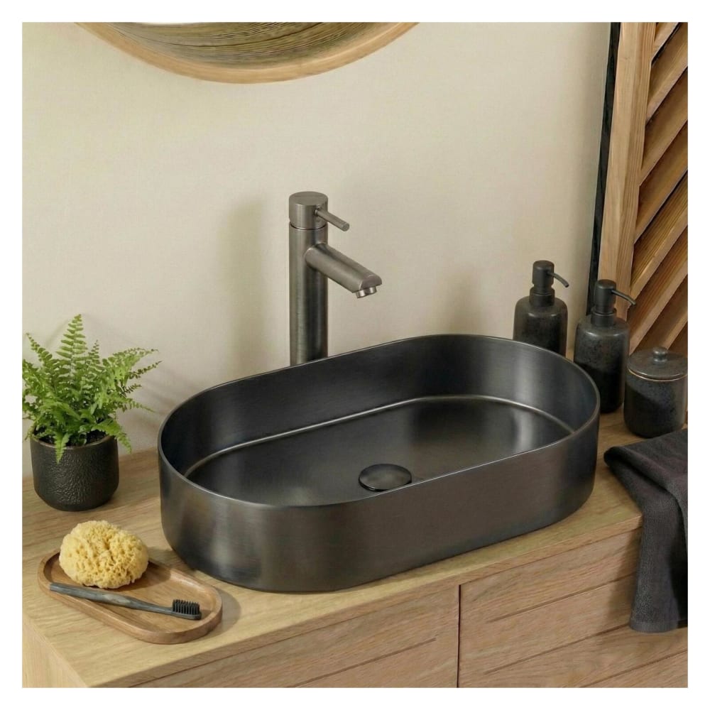 Aufsatzwaschbecken Anthrazit Edelstahl 55x35 inkl. Ablauf -