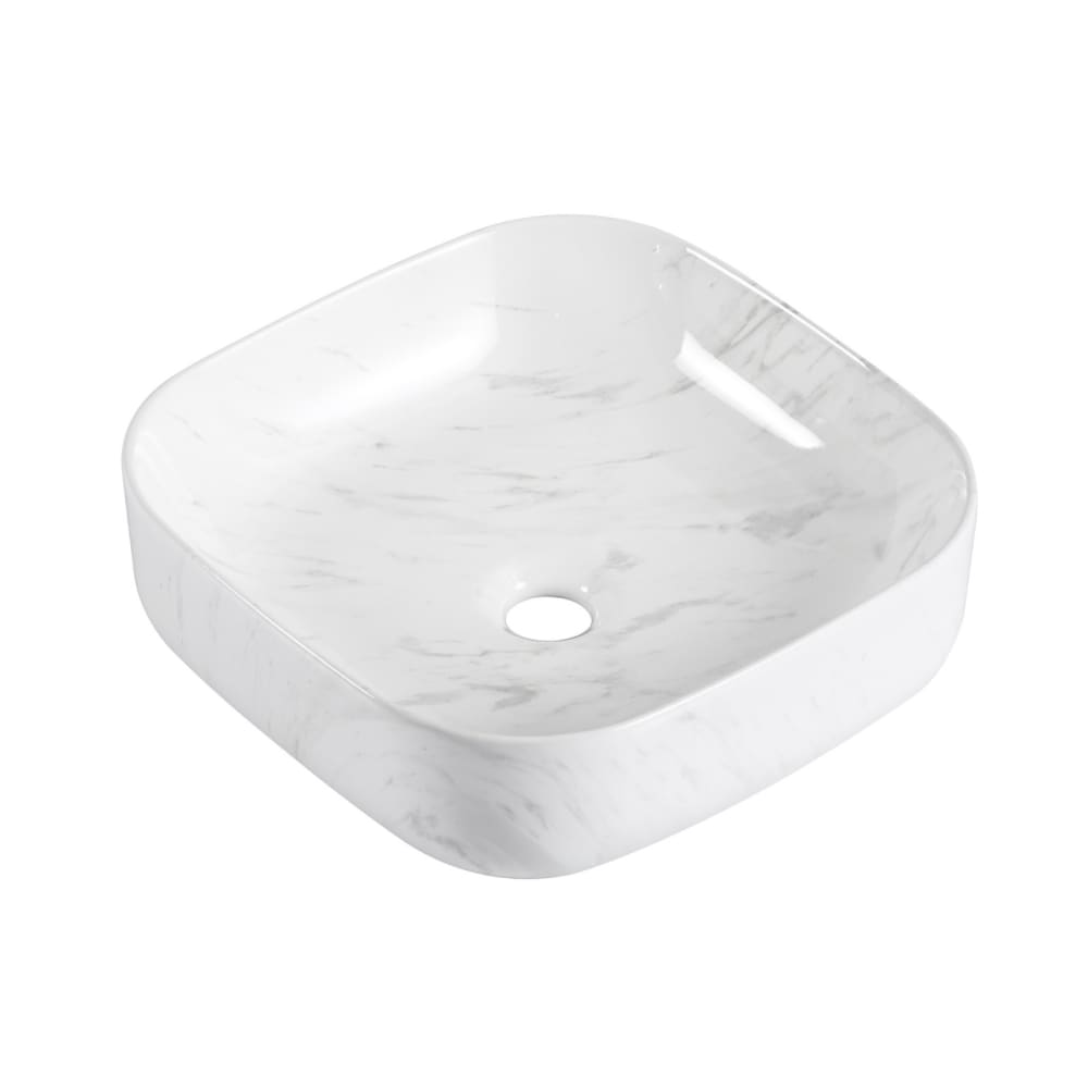 Vasque à poser  carrée en céramique effet marbre blanc 37cm