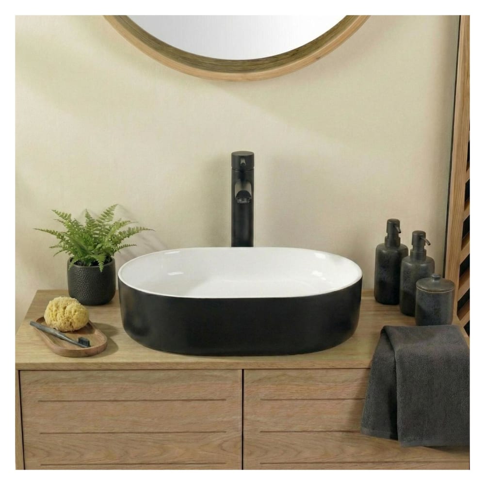 Vasque à poser rectangulaire  en céramique bi-color 50x37cm