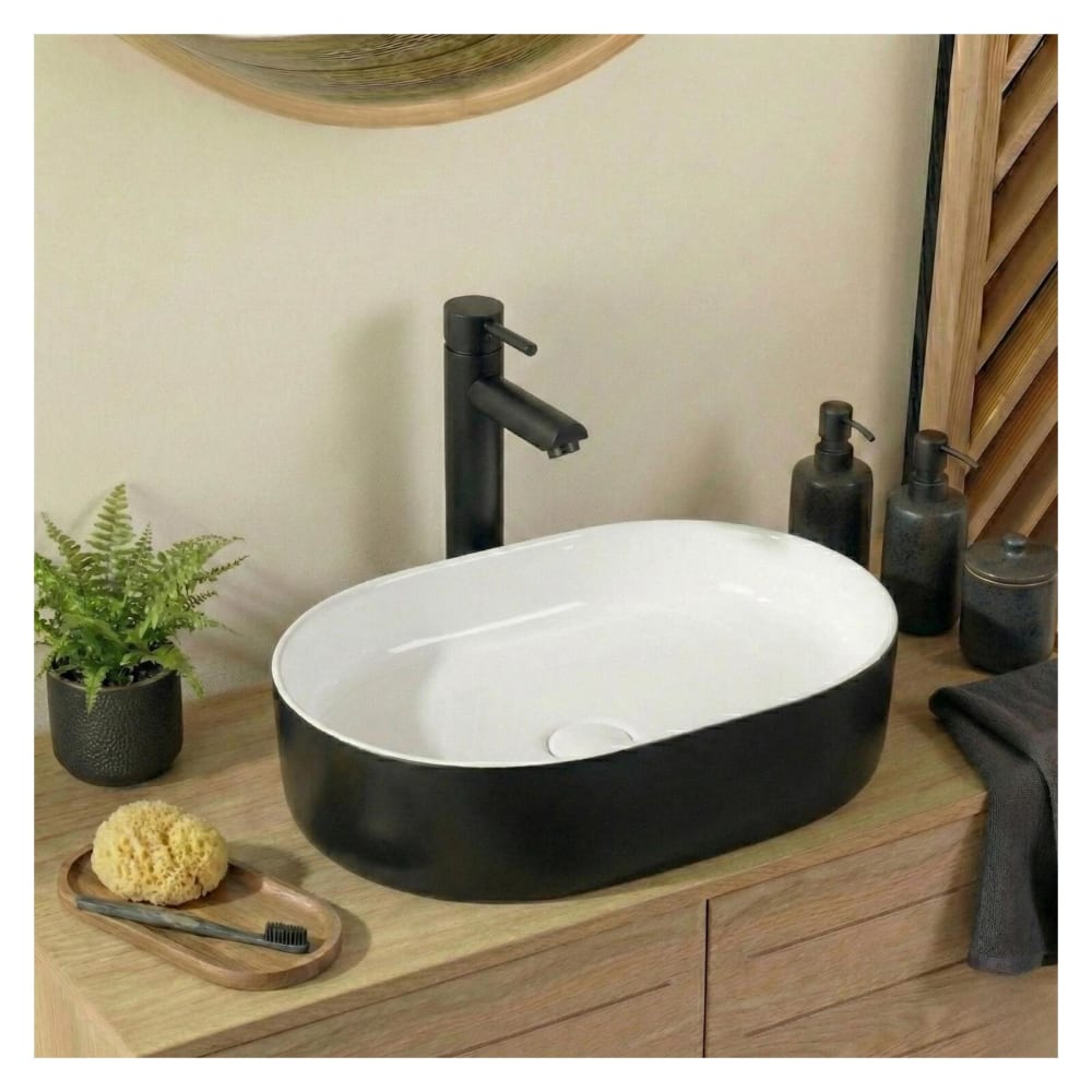 Vasque à poser rectangulaire  en céramique bi-color 50x37cm