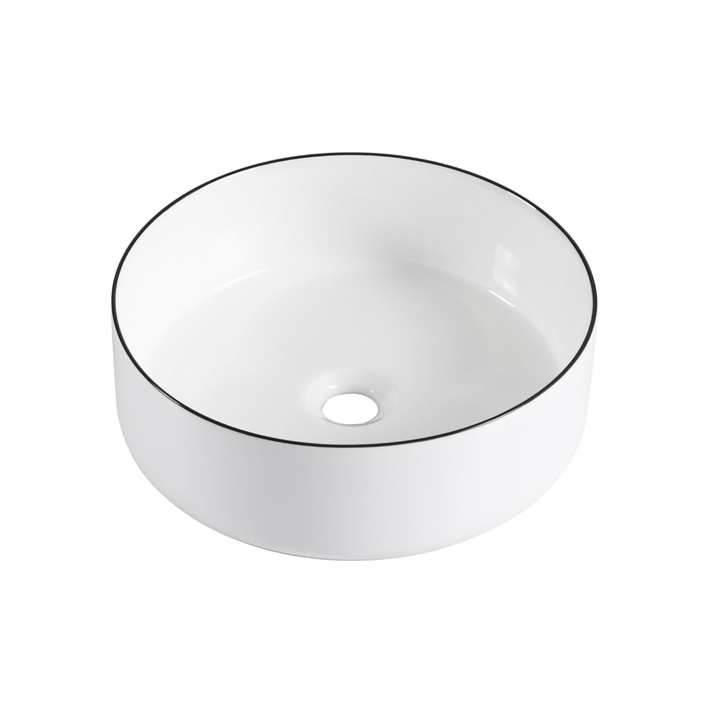 Vasque à poser ronde  en céramique blanche et liseré noir 37cm