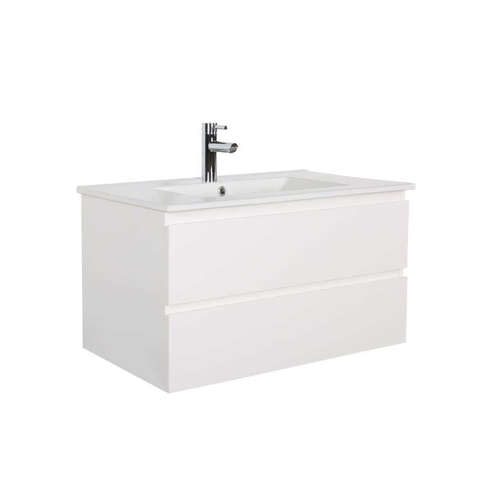 Meuble simple vasque  80cm décor chêne et robinet