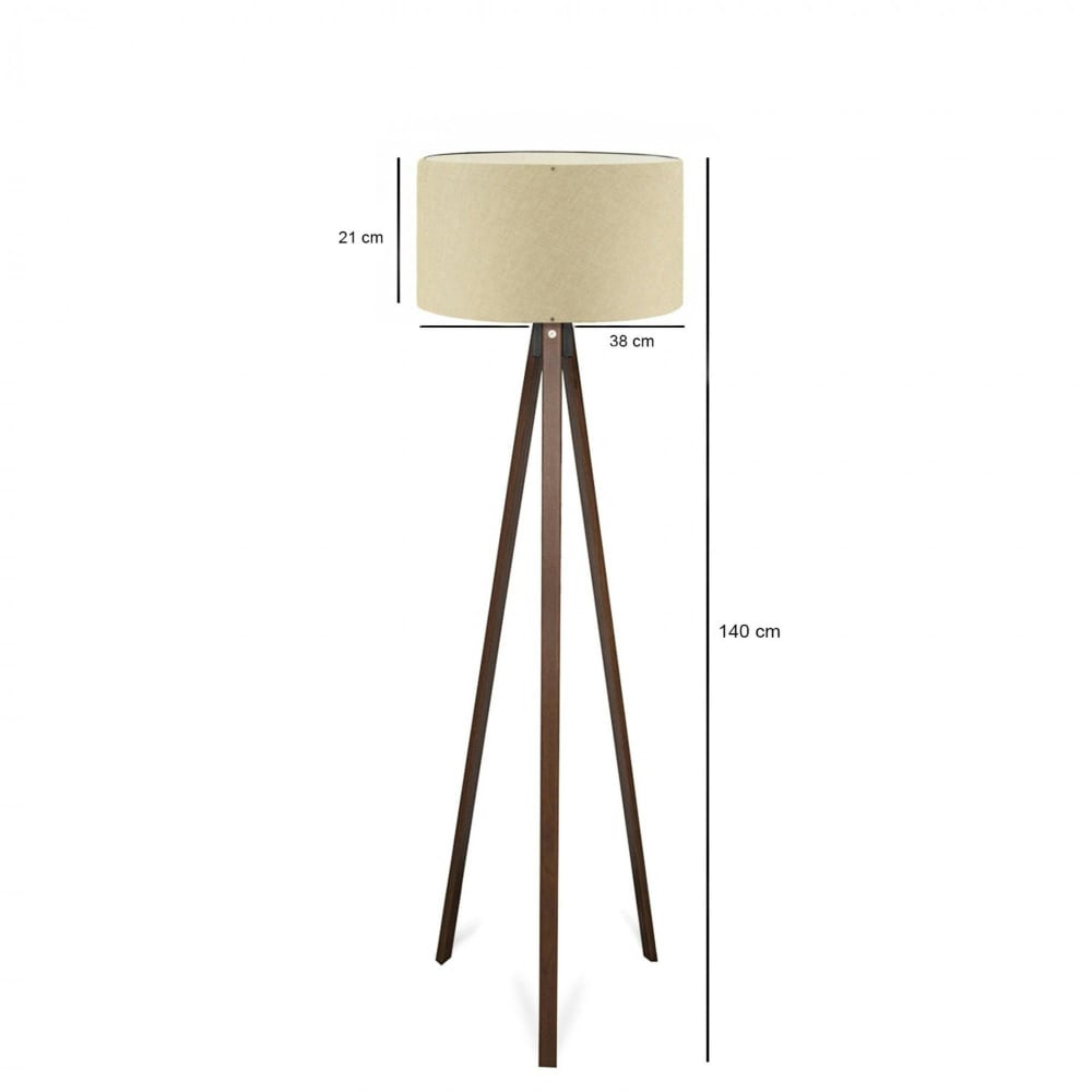 Lampadaire trépied effet bois brun, abat-jour beige — vue 4
