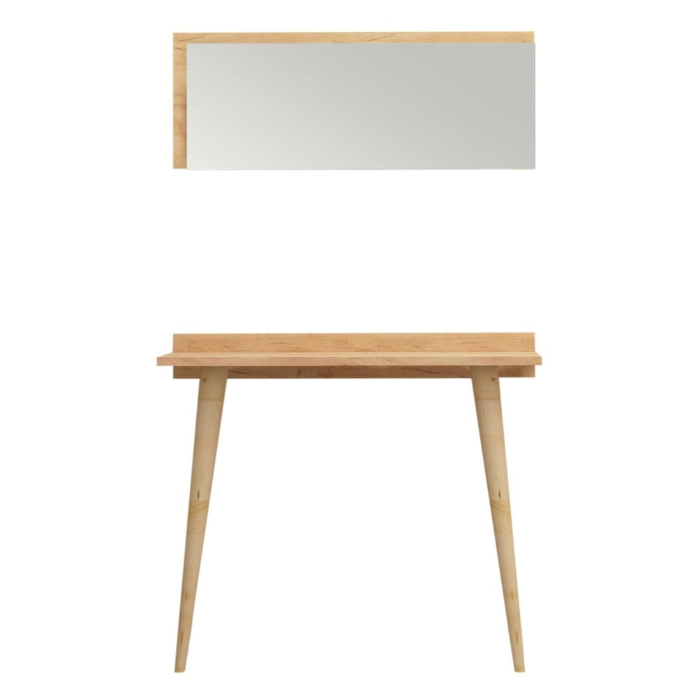 Bureau console + miroir 80 cm décor chêne