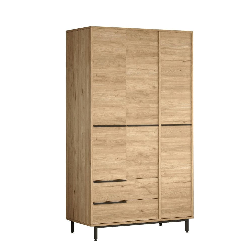 Armoire penderie décor bois 3 portes 2 tiroirs