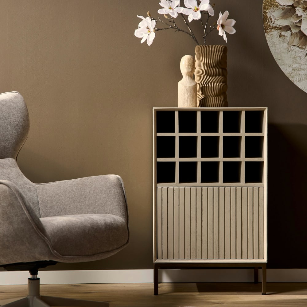 Meuble casier à bouteilles en bois beige 1 porte