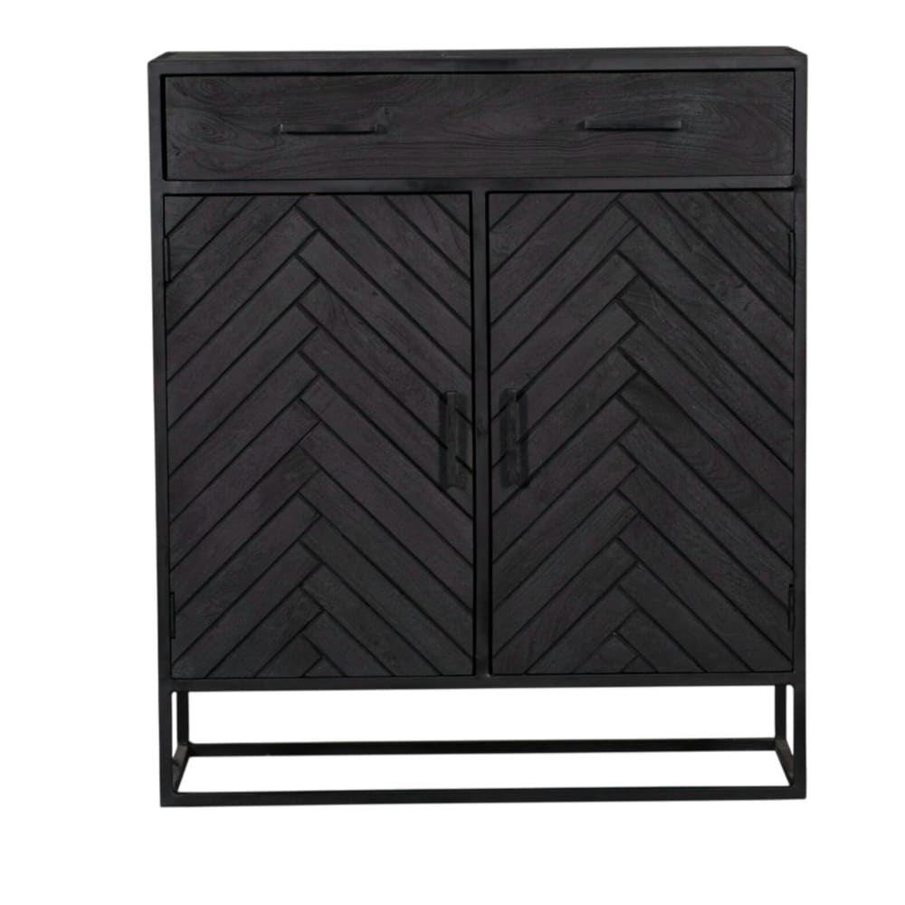 Commode en bois noir 2 portes 2 tiroirs motif chevrons