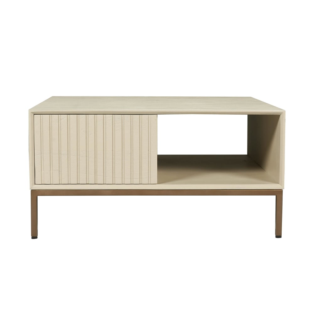 Table basse carrée beige 2 tiroirs