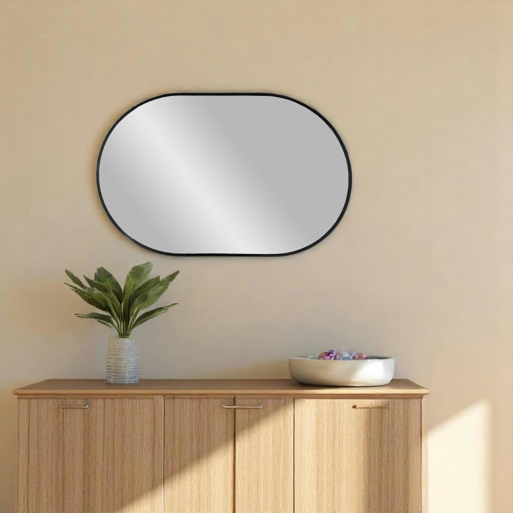 Miroir mural ovale, cadre noir 80x50