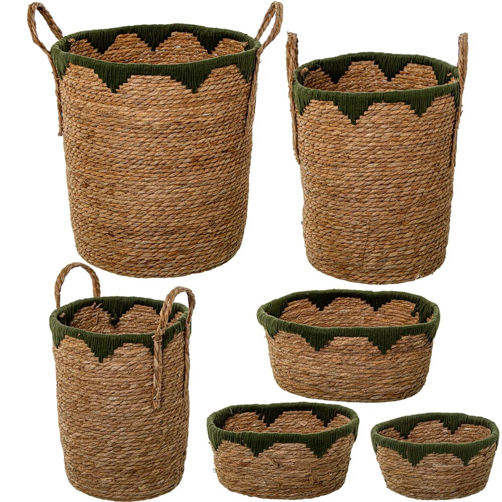 set 6 cestos hierba de mar natural y  algodon verde