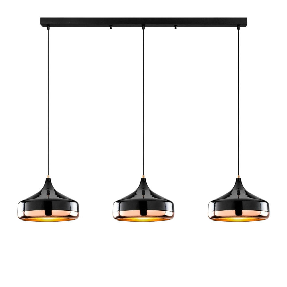 Suspension de table en métal, 3 abat-jour évasés