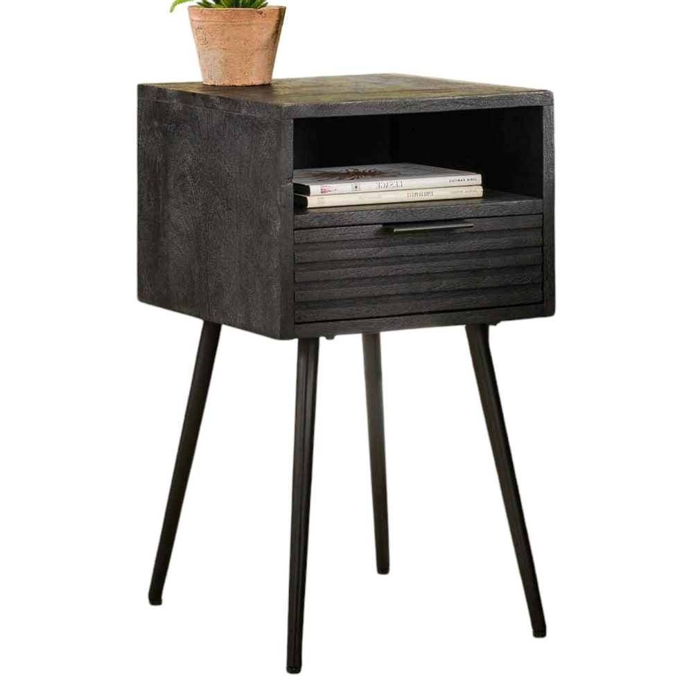 Table de chevet noire 1 tiroir 1 niche