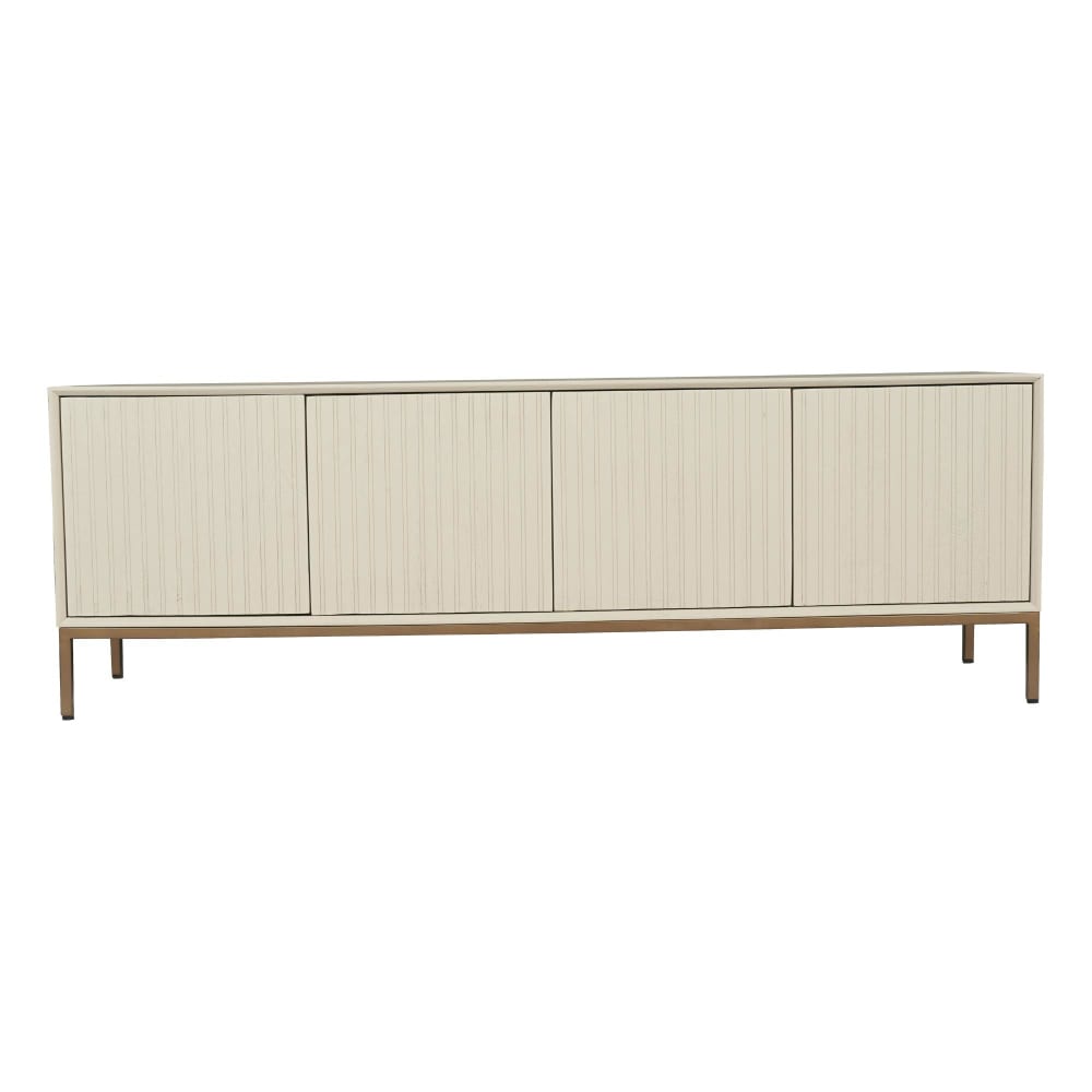Meuble TV beige, 4 portes rainurées 165 cm