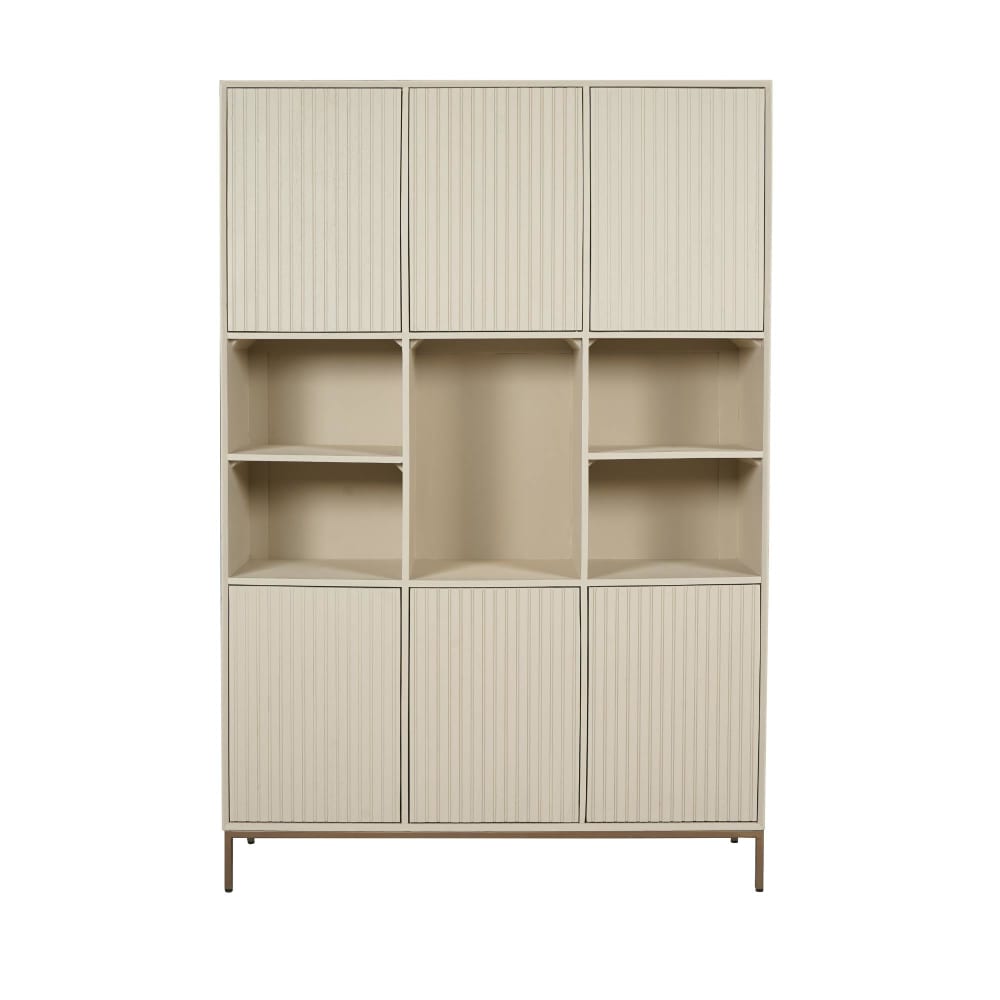 Bibliothèque étagère beige 6 portes rainurées