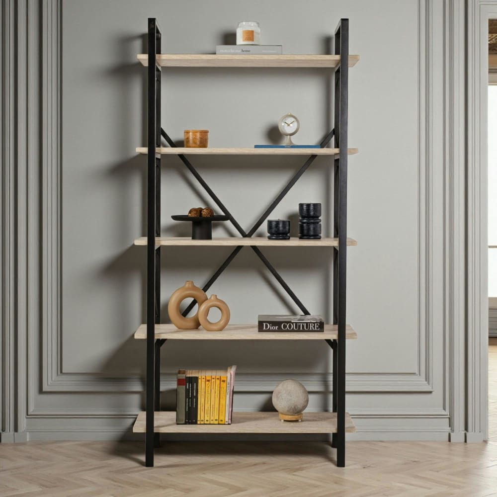 Etagère bois et métal 5 niveaux aspect travertin l90cm