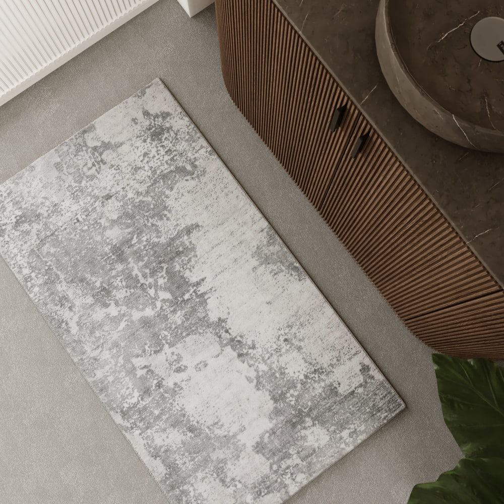 Tapis de bain effet vintage gris et blanc 80x150 — vue 3