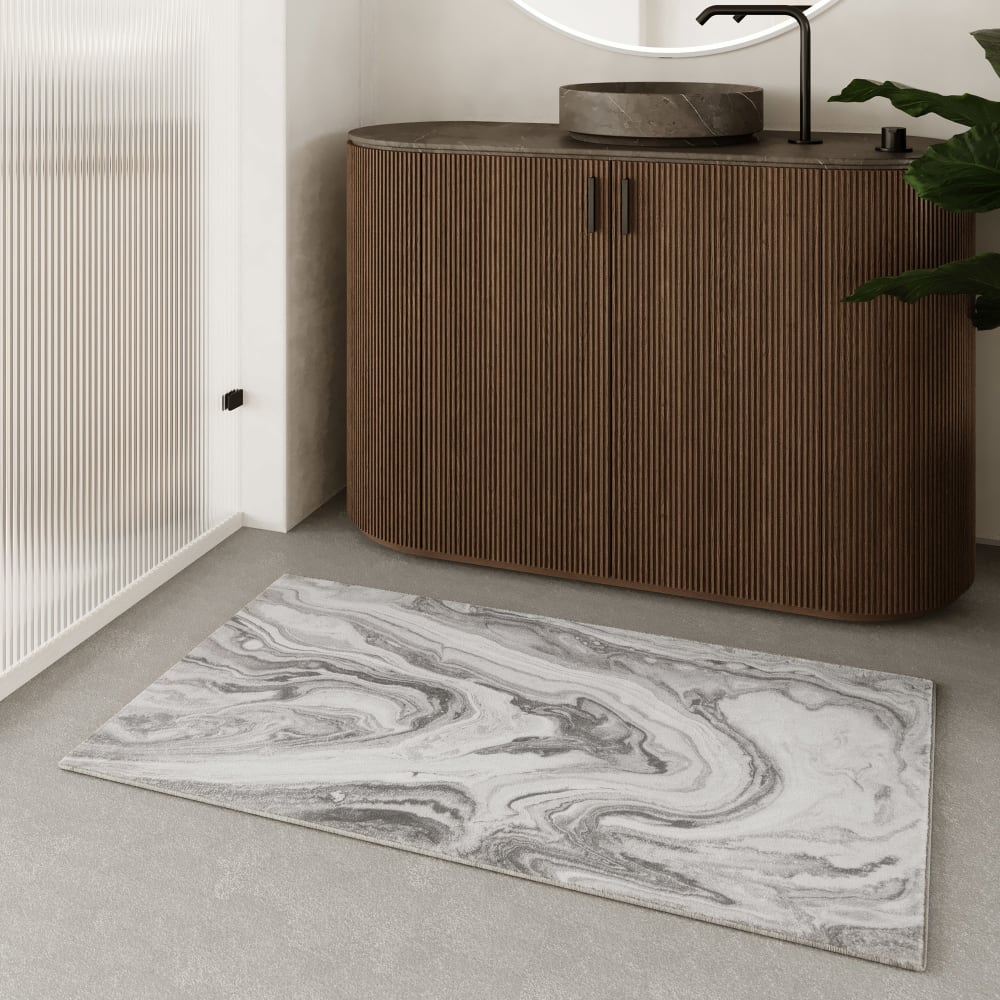 Tapis de bain effet marbre gris et blanc 80x150 — vue 3