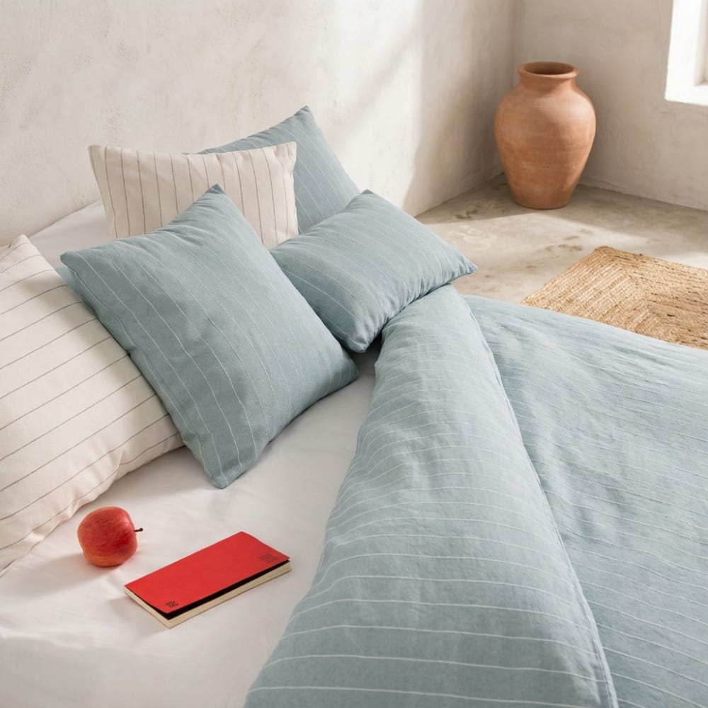 Housse de couette en coton fil en relief vert d'eau 240x220 cm